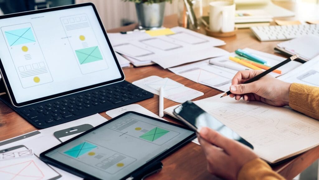 Web designer working on website ux app development.